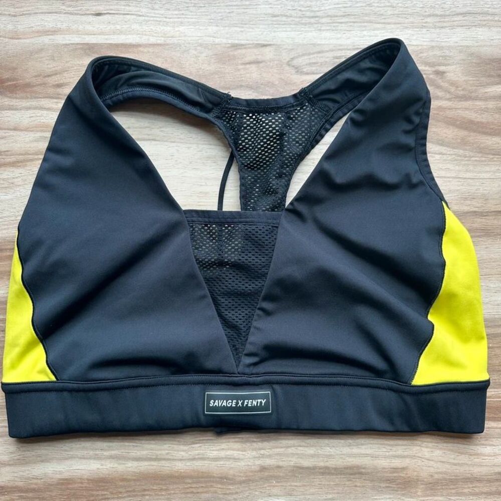 Savage X Fenty Black & Neon Yellow Sporty Mesh Gym Sports Bra Size 2X (18-20)